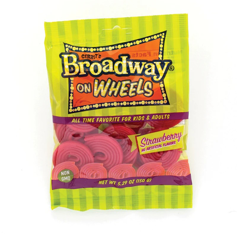 All City Candy Gerrit's Broadway on Wheels Strawberry Licorice Wheels - 5.29-oz. Bag Licorice Gerrit J. Verburg Candy For fresh candy and great service, visit www.allcitycandy.com