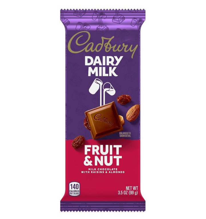 All City Candy Cadbury Dairy Milk Fruit & Nut Milk Chocolate Bar 3.5 oz. Candy Bars Hershey's For fresh candy and great service, visit www.allcitycandy.com