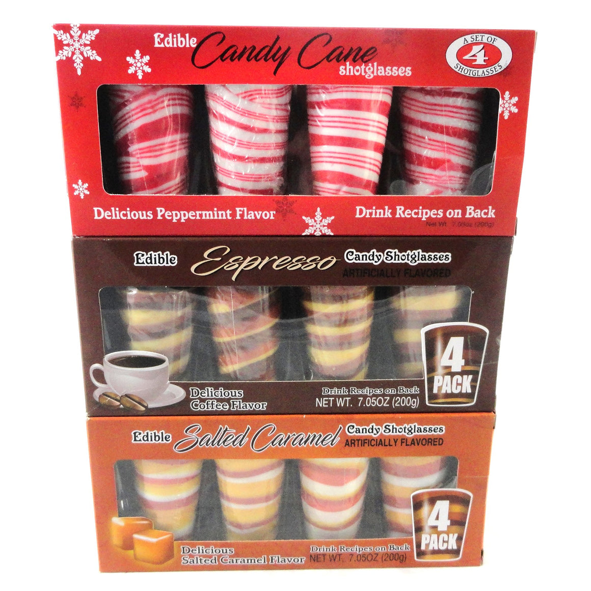 All City Candy Edible Shotglasses (Candy Cane, Espresso, Salted Caramel) Set of 4 7.05 oz. Box Christmas Hilco For fresh candy and great service, visit www.allcitycandy.com