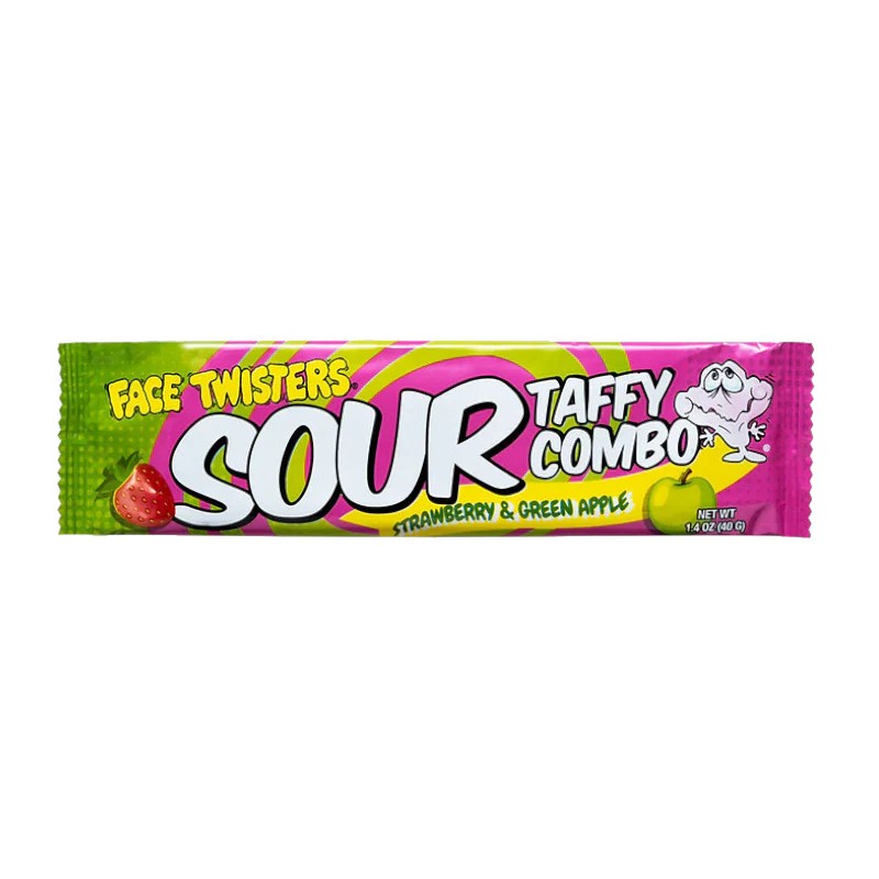 Face Twisters Sour Taffy Combo Strawberry & Green Apple 1.4 oz Bar
