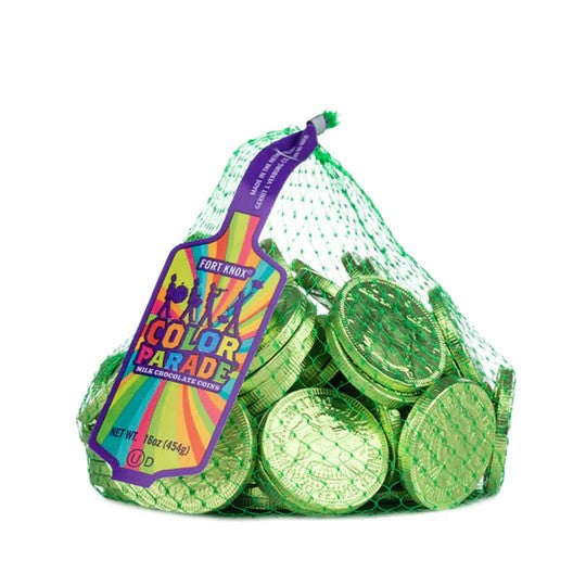 All City Candy Fort Knox Kiwi Green Milk Chocolate Coins - 1 LB Mesh Bag Gerrit J. Verburg Candy For fresh candy and great service, visit www.allcitycandy.com