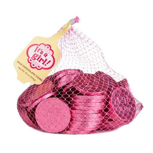 All City Candy It's a Girl Foiled Milk Chocolate Coins - 1 LB Mesh Bag Chocolate Gerrit J. Verburg Candy For fresh candy and great service, visit www.allcitycandy.com