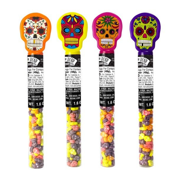 All City Candy Bee Halloween Day of the Dead Tubes with Candy Skulls 1.6 oz. Case of 24 Halloween Bee International Candy For fresh candy and great service, visit www.allcitycandy.com