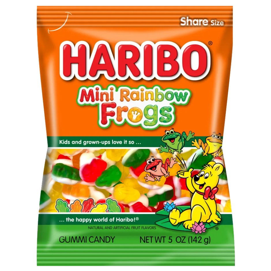 All City Candy Haribo Mini Rainbow Frogs Gummi Candy - 5-oz. Peg Bag Gummi Haribo Candy For fresh candy and great service, visit www.allcitycandy.com