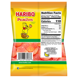 All City Candy Haribo Peaches Gummi Candy - 5-oz. Peg Bag Gummi Haribo Candy For fresh candy and great service, visit www.allcitycandy.com