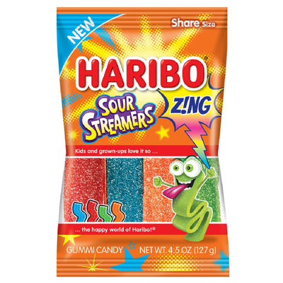 Haribo Zing Sour Streamers Gummi Candy - 4.5-oz. Bag - All City Candy