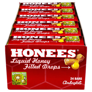 All City Candy Honees Honey Filled Hard Candy Drops - 1.6-oz. Pack Hard G.B. Ambrosoli Case of 24 For fresh candy and great service, visit www.allcitycandy.com