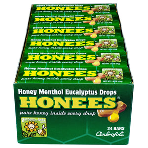 All City Candy Honees Cough Drop Honey Menthol Eucalyptus 1.6 oz - Case of 24 Hard Candy G.B. Ambrosoli For fresh candy and great service, visit www.allcitycandy.com