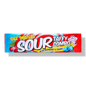 All City Candy Face Twisters Sour Taffy Combo Blue Raspberry & Cherry 1.4 oz. Bar Sour Schuster Products For fresh candy and great service, visit www.allcitycandy.com