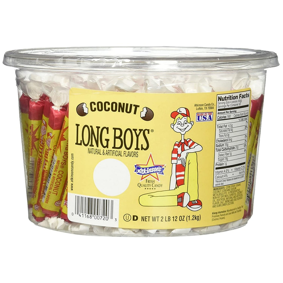 All City Candy Atkinson's Coconut Long Boys 130 pc. Tub Chewy Atkinson's Candy For fresh candy and great service, visit www.allcitycandy.com
