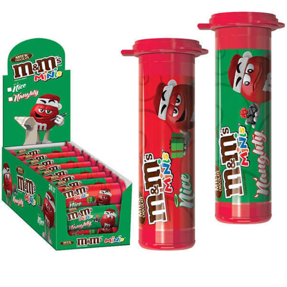 M&M Minis Christmas Milk Chocolate Naughty Nice 1.08 oz. Tube - All City  Candy