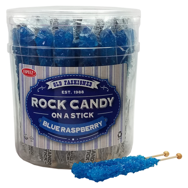 Blue Raspberry Flavored Rock Candy Crystal Sticks - Tub of 36 - All ...