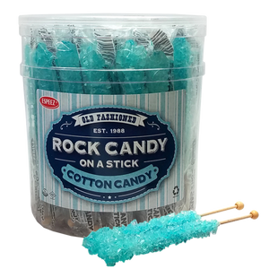 All City Candy Light Blue Cotton Candy Flavored Rock Candy Crystal Sticks - Tub of 36 Rock Candy Espeez For fresh candy and great service, visit www.allcitycandy.com
