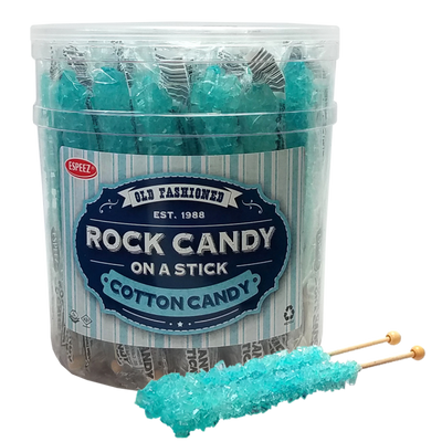 Light Blue Cotton Candy Flavored Rock Candy Crystal Sticks - Tub of 36 ...