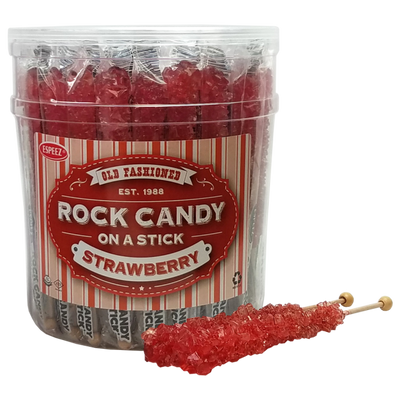 Red Strawberry Flavored Rock Candy Crystal Sticks - Tub of 36 - All ...