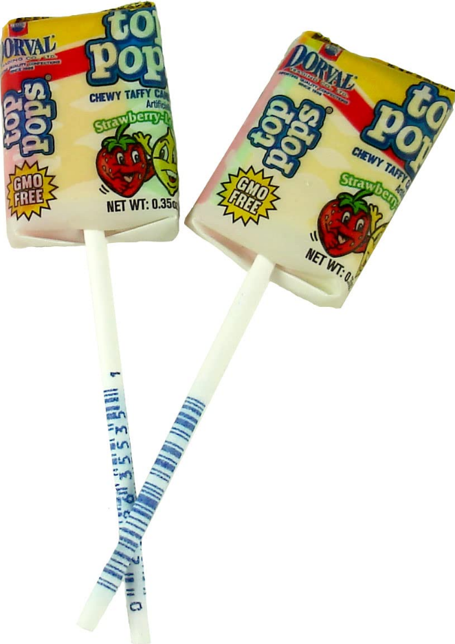 All City Candy Top Pops Strawberry-Lemon Taffy Pops - Case of 48 Lollipops & Suckers Dorval Trading For fresh candy and great service, visit www.allcitycandy.com