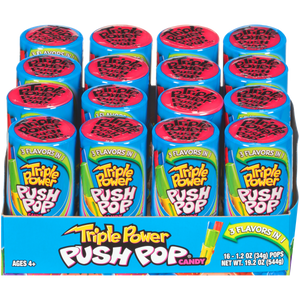 All City Candy Triple Power Push Pop Candy 1.2 oz. Case of 16 Lollipops & Suckers Bazooka Candy Brands For fresh candy and great service, visit www.allcitycandy.com
