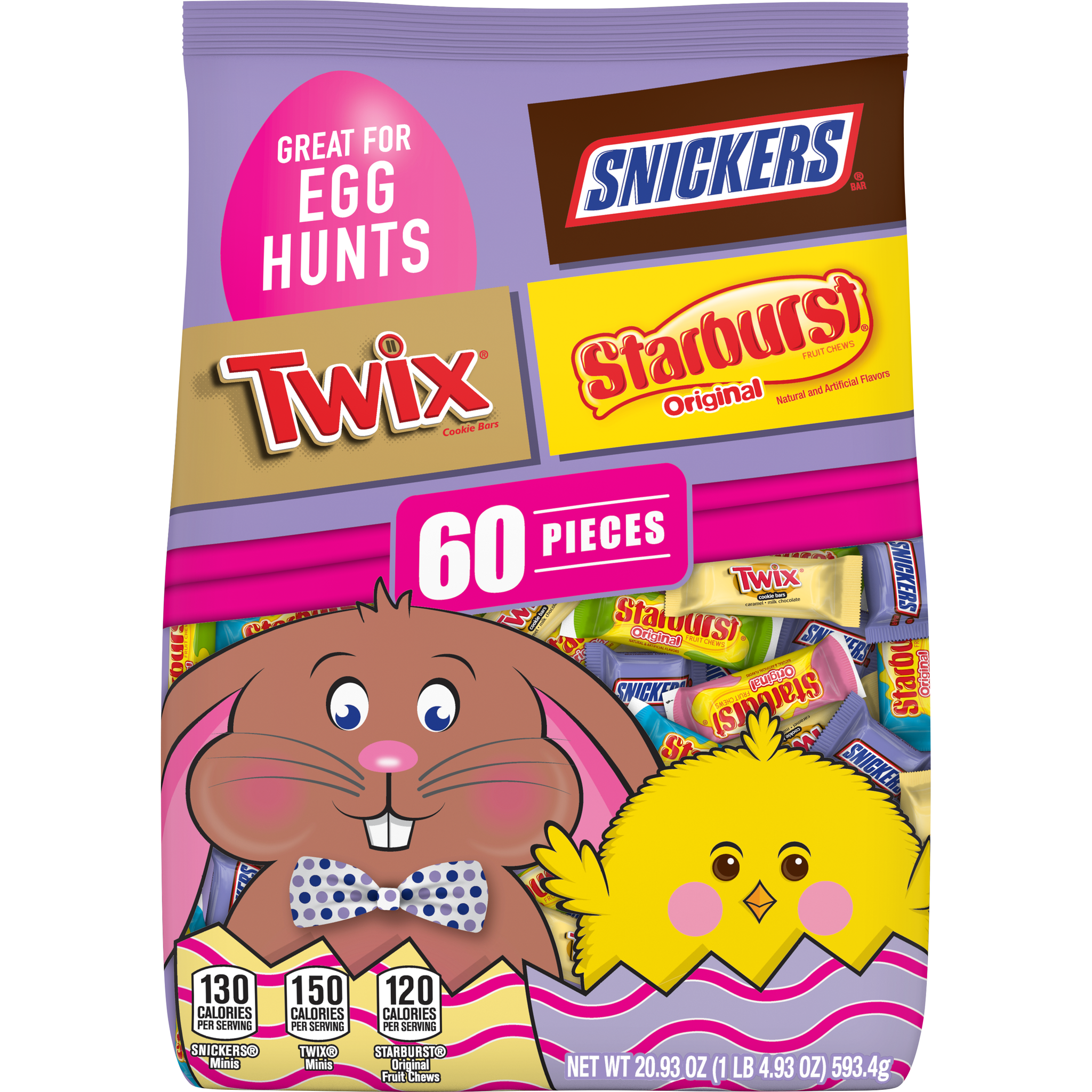 Mars Easter Miniatures Variety Bag: Twix, Starburst, Snickers - 60 Piece Bag