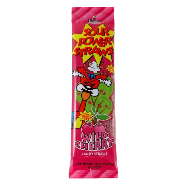 All City Candy Sour Power Wild Cherry Candy Straws - 1.75-oz. Pack Sour Dorval Trading 1 Package For fresh candy and great service, visit www.allcitycandy.com